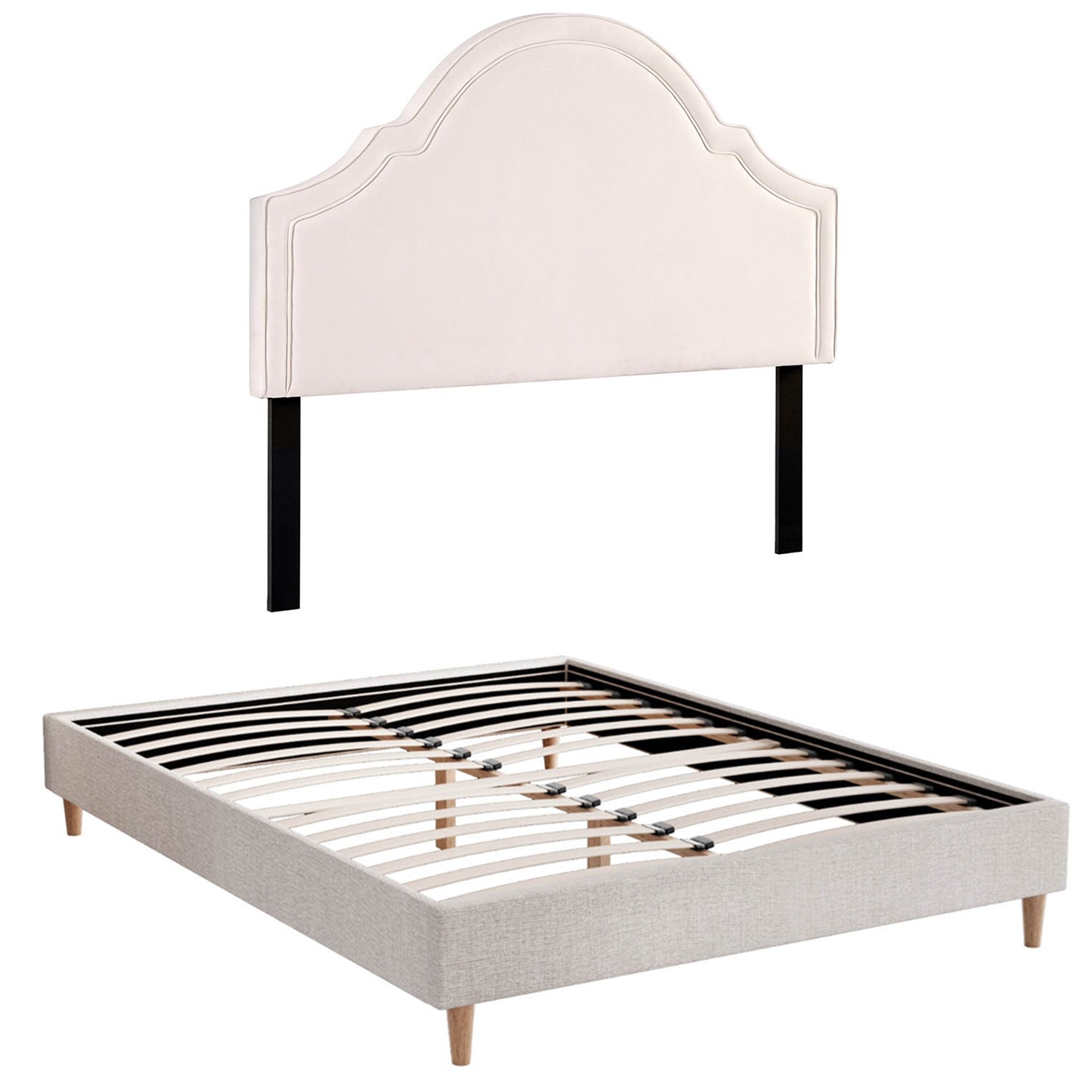 Artiss Queen Bed Frame with Storage Scalloped Velvet Headboard Wooden Platform Base - Image 2