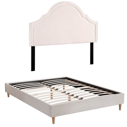 Artiss Queen Bed Frame with Storage Scalloped Velvet Headboard Wooden Platform Base - Image 2