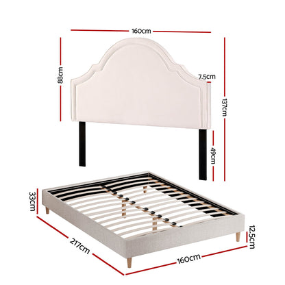 Artiss Queen Bed Frame with Storage Scalloped Velvet Headboard Wooden Platform Base - Image 3