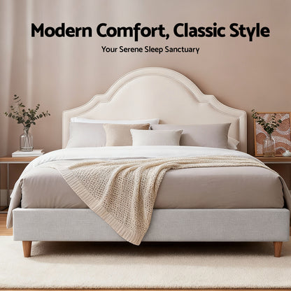 Artiss Queen Bed Frame with Storage Scalloped Velvet Headboard Wooden Platform Base - Image 4