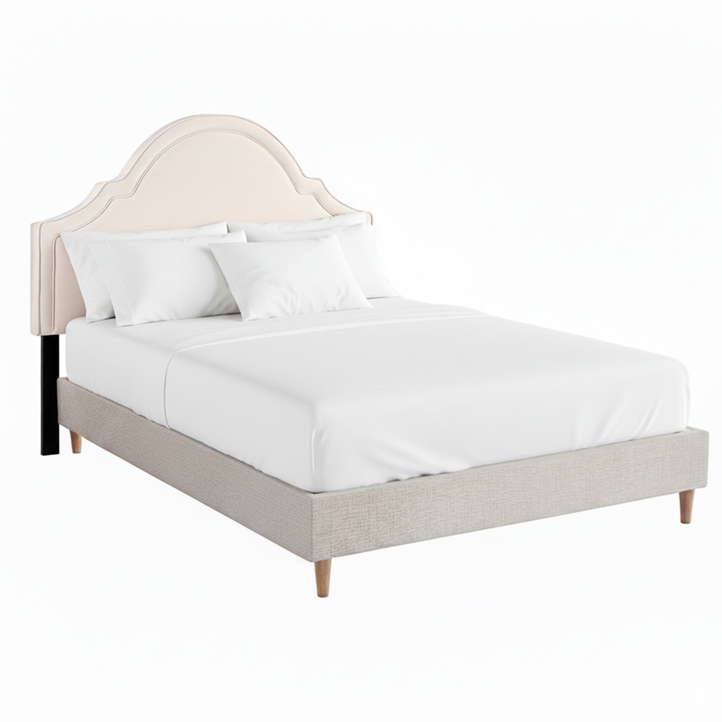 Artiss Queen Bed Frame with Storage Scalloped Velvet Headboard Wooden Platform Base - Image 7
