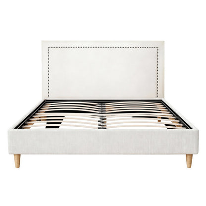 Artiss Queen Bed Frame Platform Bed Base Upholstered Headboard Linen Fabric Beige - Image 3