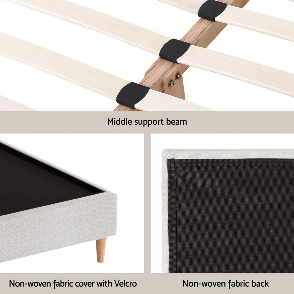 Artiss Queen Bed Frame Platform Bed Base Upholstered Headboard Linen Fabric Beige - Image 7