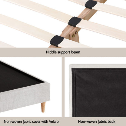 Artiss Queen Bed Frame Platform Bed Base Upholstered Headboard Linen Fabric Beige - Image 7