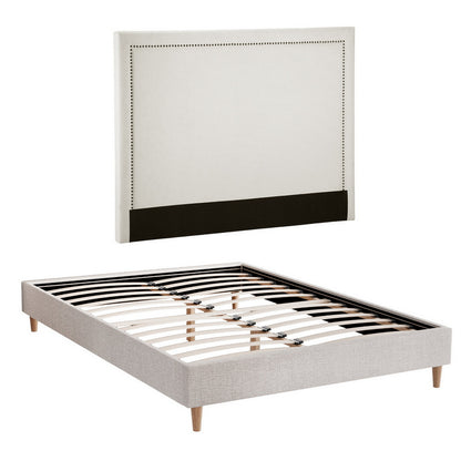 Artiss Queen Bed Frame Platform Bed Base Upholstered Headboard Linen Fabric Beige - Image 8