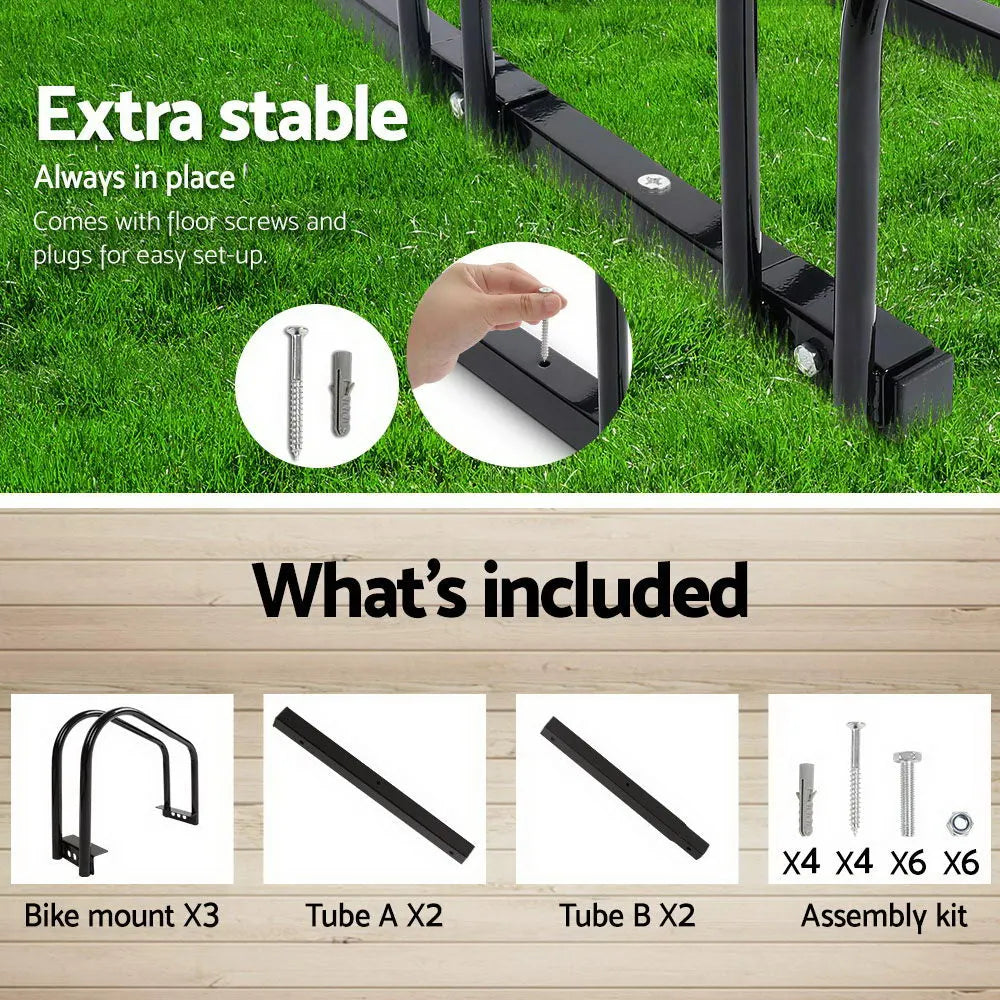 Weisshorn 3 Bike Stand Rack Bicycle Storage Floor Parking Holder Cycling Black - Image 6