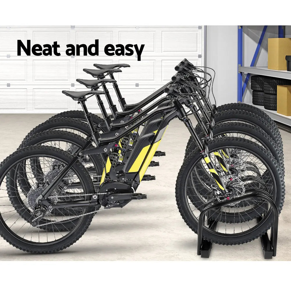 Weisshorn 4 Bike Stand Rack Bicycle Storage Floor Parking Holder Cycling Black - Image 3