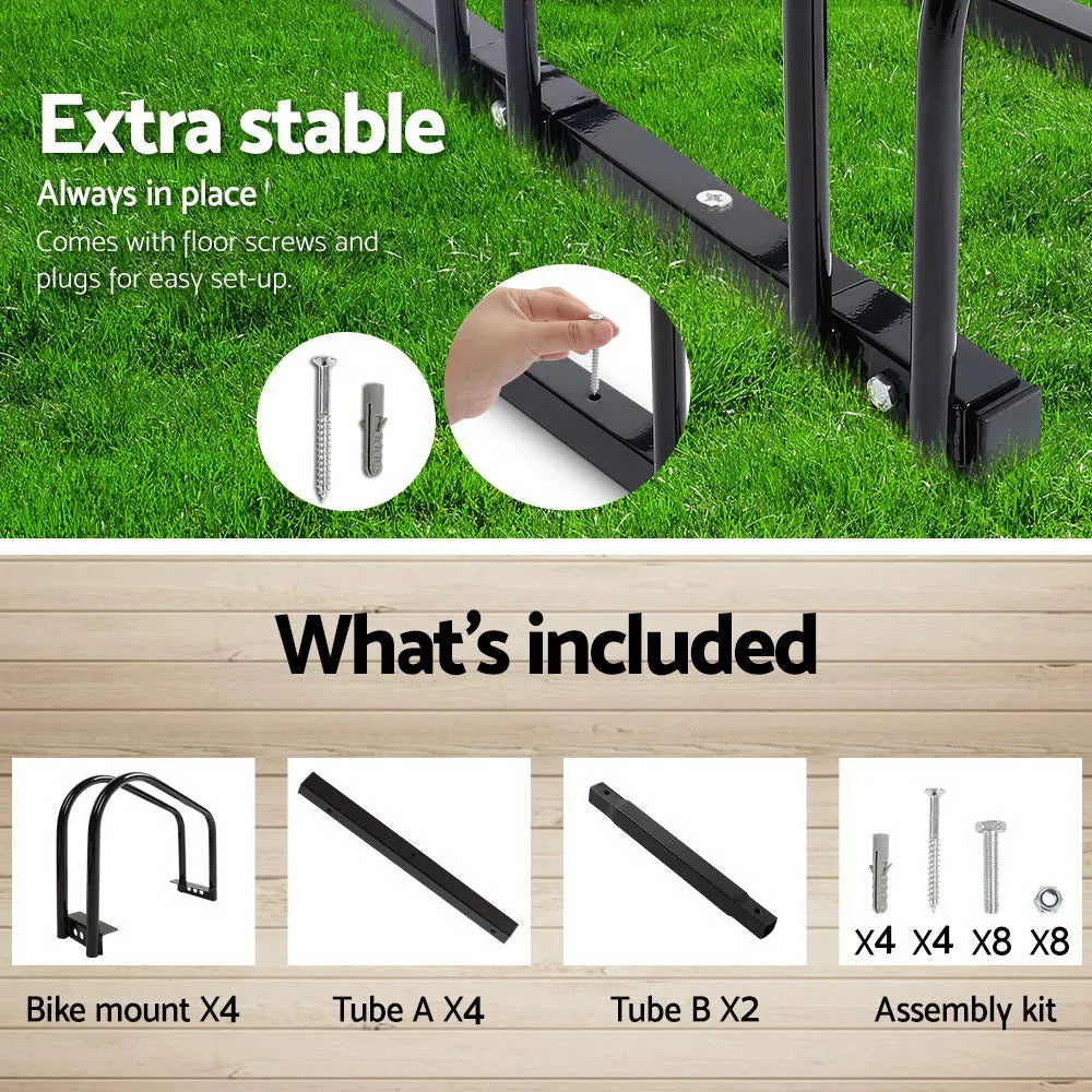 Weisshorn 4 Bike Stand Rack Bicycle Storage Floor Parking Holder Cycling Black - Image 6