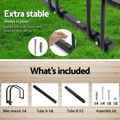 Weisshorn 4 Bike Stand Rack Bicycle Storage Floor Parking Holder Cycling Black - Image 6
