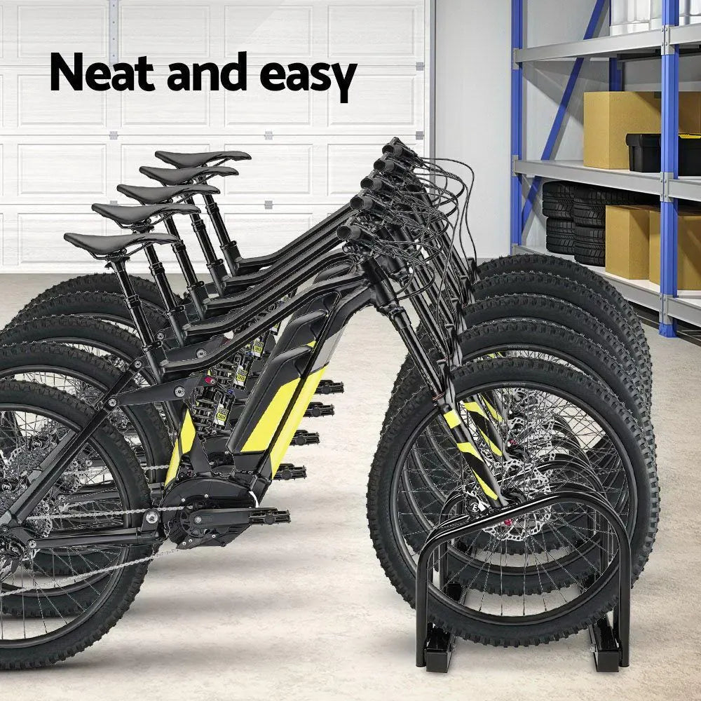 Weisshorn 5 Bike Stand Rack Bicycle Storage Floor Parking Holder Cycling Black - Image 3