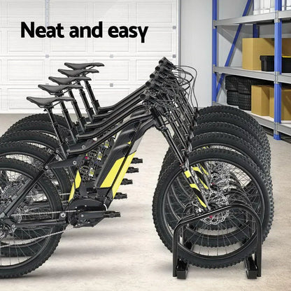 Weisshorn 5 Bike Stand Rack Bicycle Storage Floor Parking Holder Cycling Black - Image 3