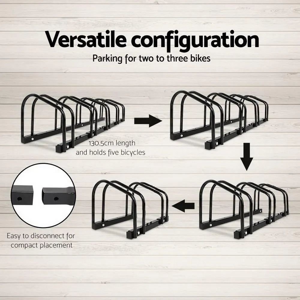 Weisshorn 5 Bike Stand Rack Bicycle Storage Floor Parking Holder Cycling Black - Image 4