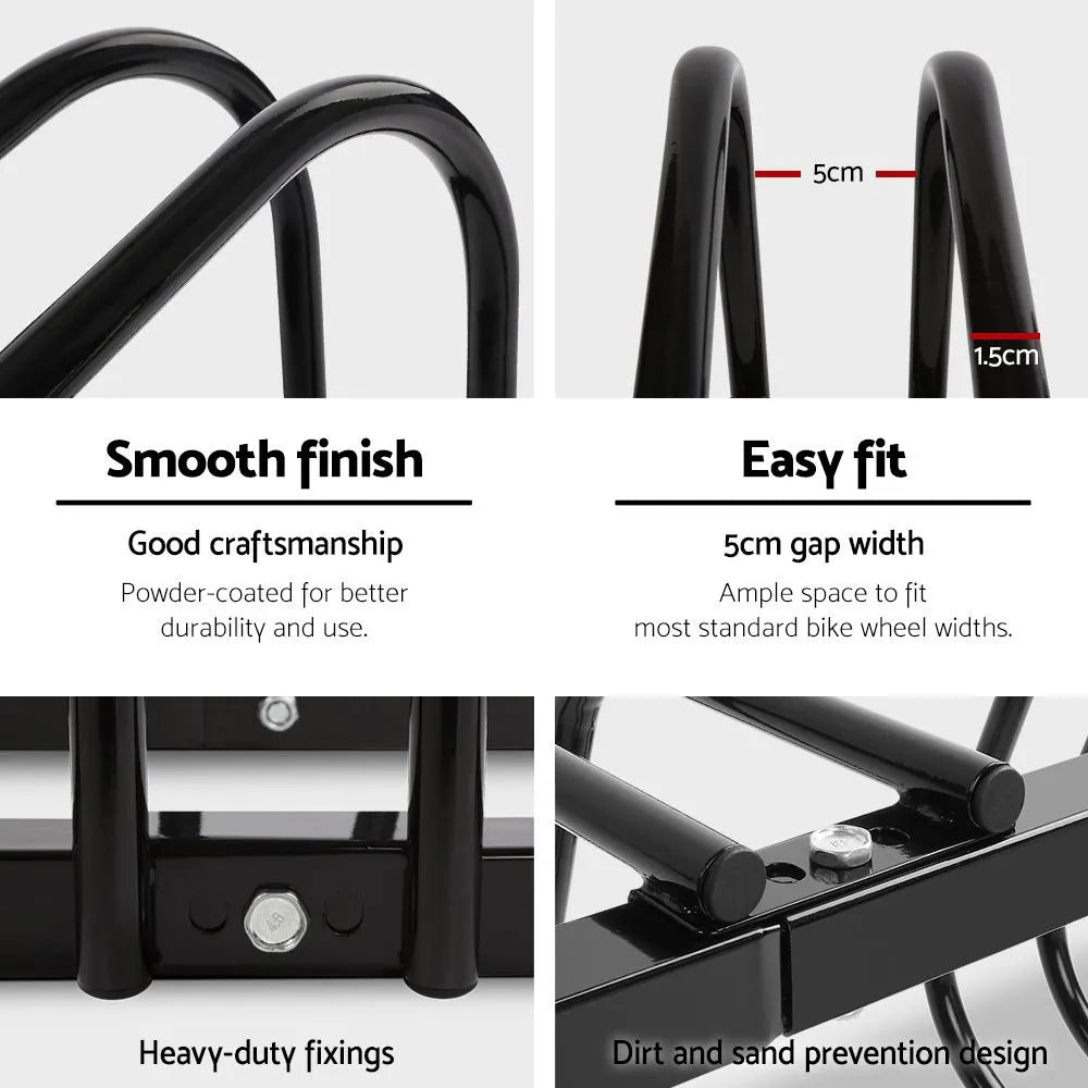 Weisshorn 5 Bike Stand Rack Bicycle Storage Floor Parking Holder Cycling Black - Image 5
