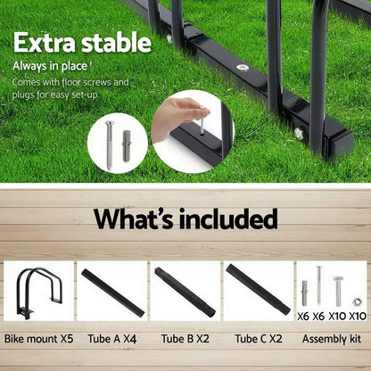 Weisshorn 5 Bike Stand Rack Bicycle Storage Floor Parking Holder Cycling Black - Image 6