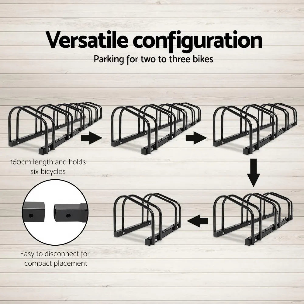Weisshorn 6 Bike Stand Rack Bicycle Storage Floor Parking Holder Cycling Black - Image 4