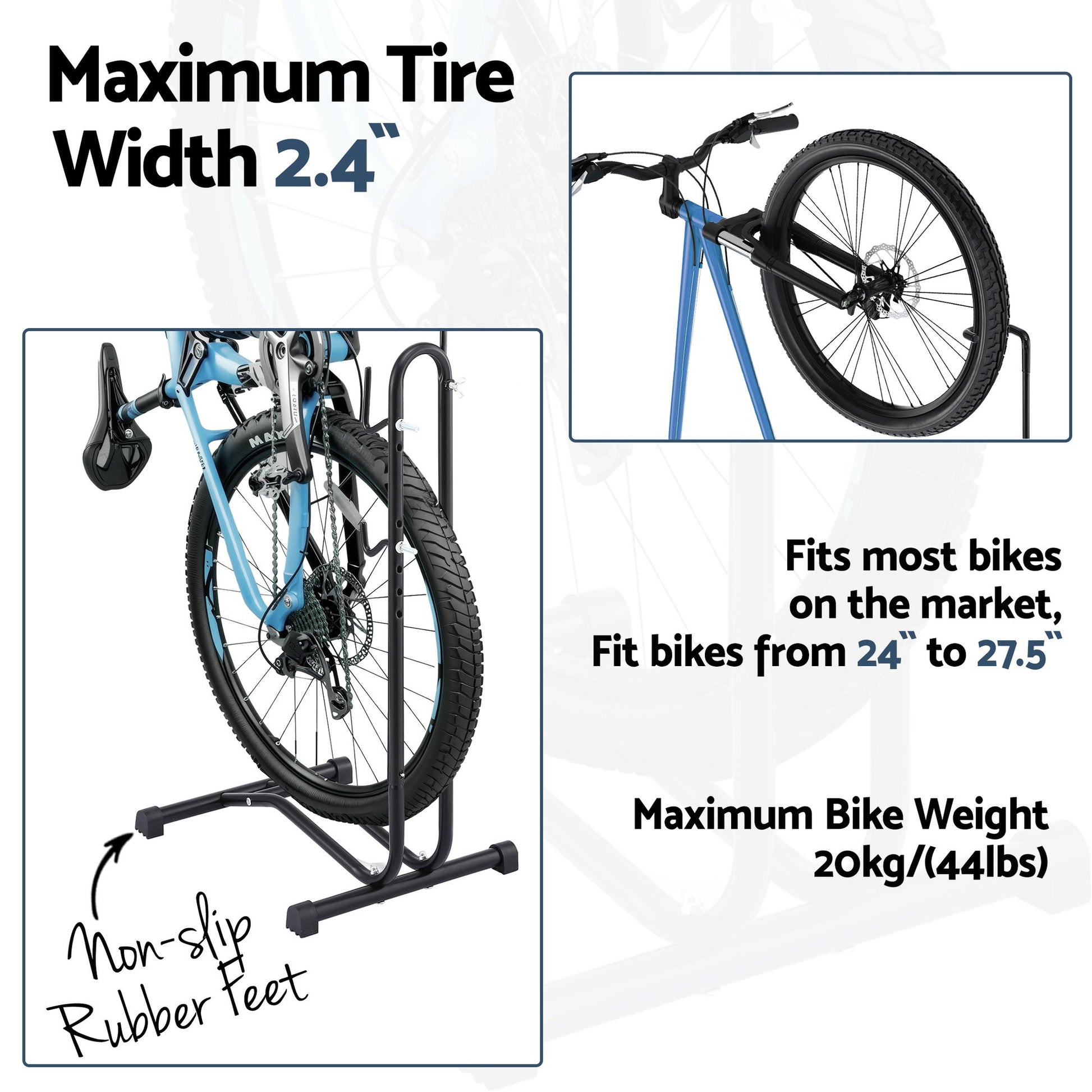 Weisshorn 4-in-1 Bike Parking Stand Vertical Floor Storage Rack for 24"-27.5" Bicycles, Adjustable Height Repair Maintenance Stand, Stable Indoor Garage Space Saver with Non-slip Rubber Feet - Image 4