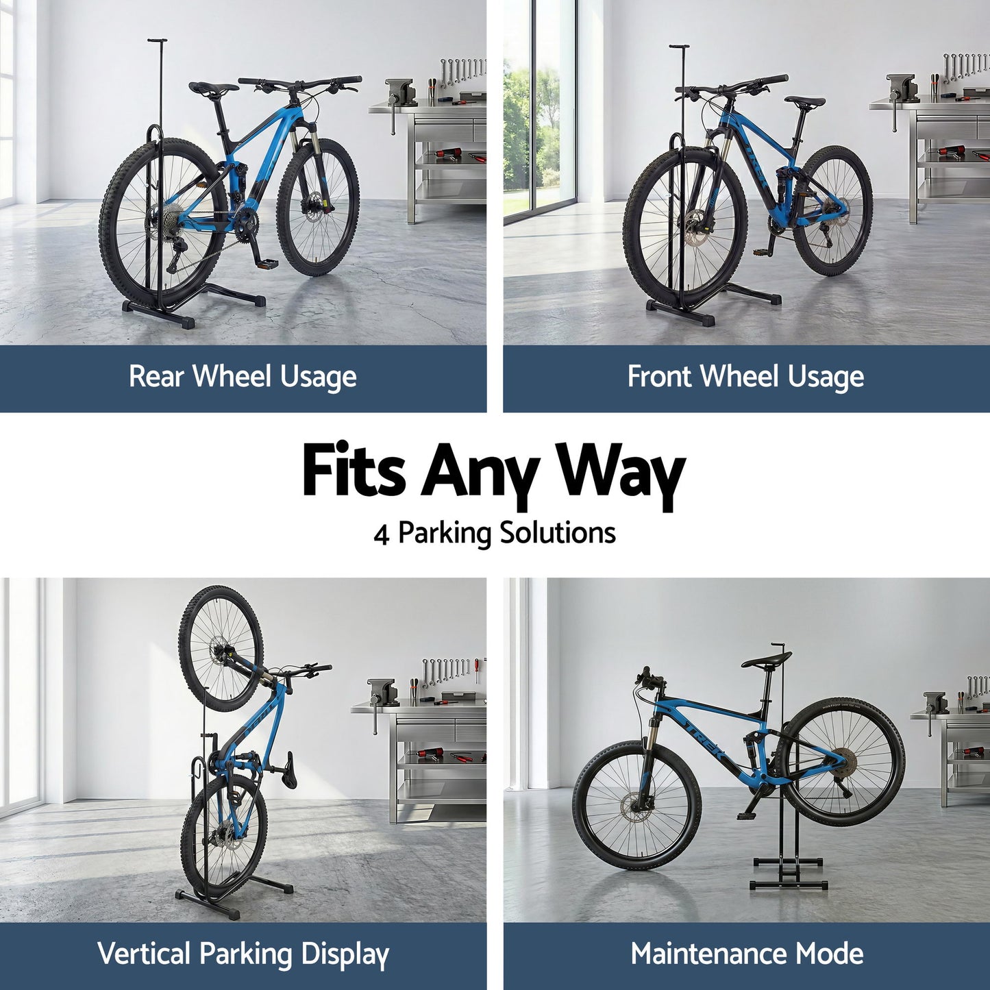 Weisshorn 4-in-1 Bike Parking Stand Vertical Floor Storage Rack for 24"-27.5" Bicycles, Adjustable Height Repair Maintenance Stand, Stable Indoor Garage Space Saver with Non-slip Rubber Feet - Image 5