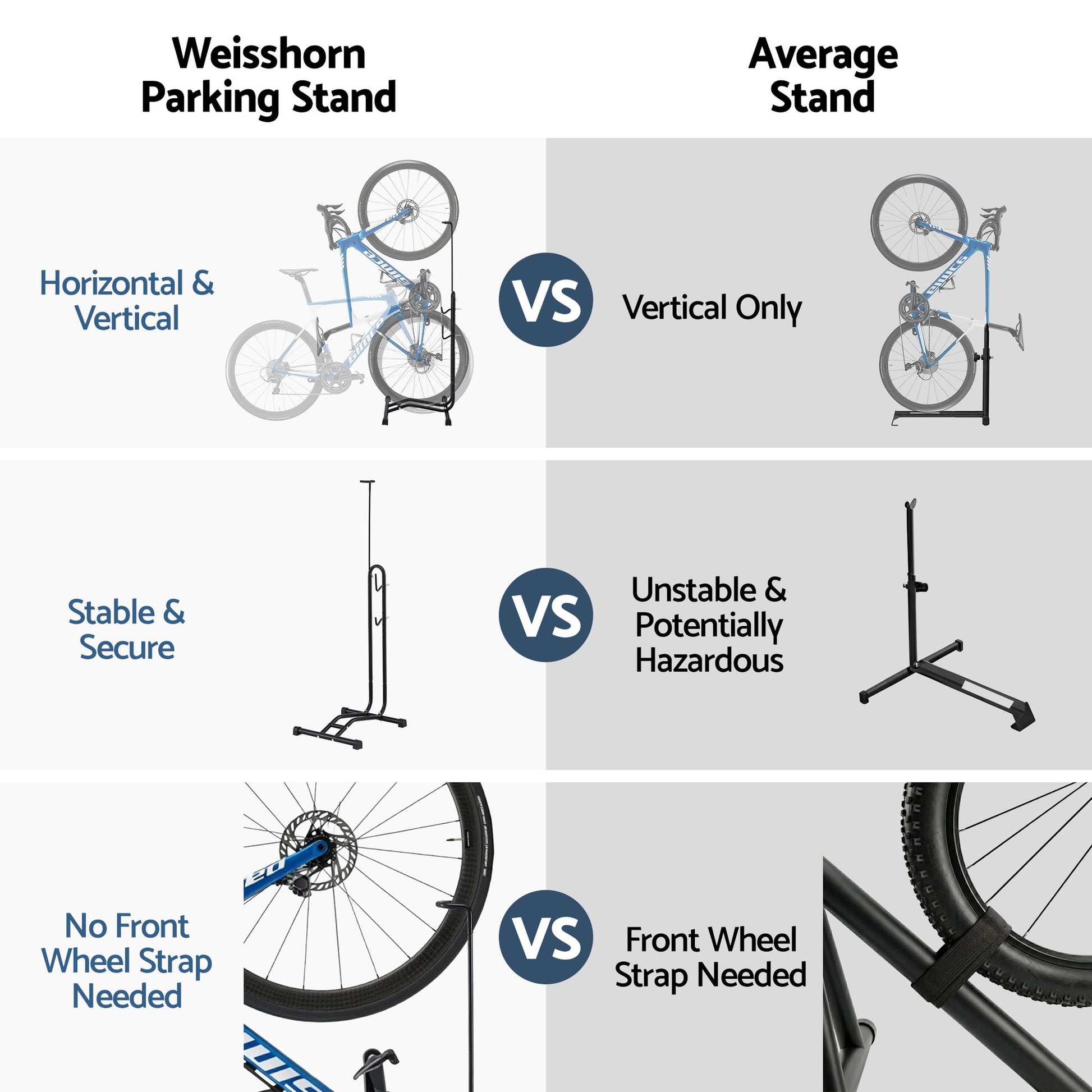 Weisshorn 4-in-1 Bike Parking Stand Vertical Floor Storage Rack for 24"-27.5" Bicycles, Adjustable Height Repair Maintenance Stand, Stable Indoor Garage Space Saver with Non-slip Rubber Feet - Image 6