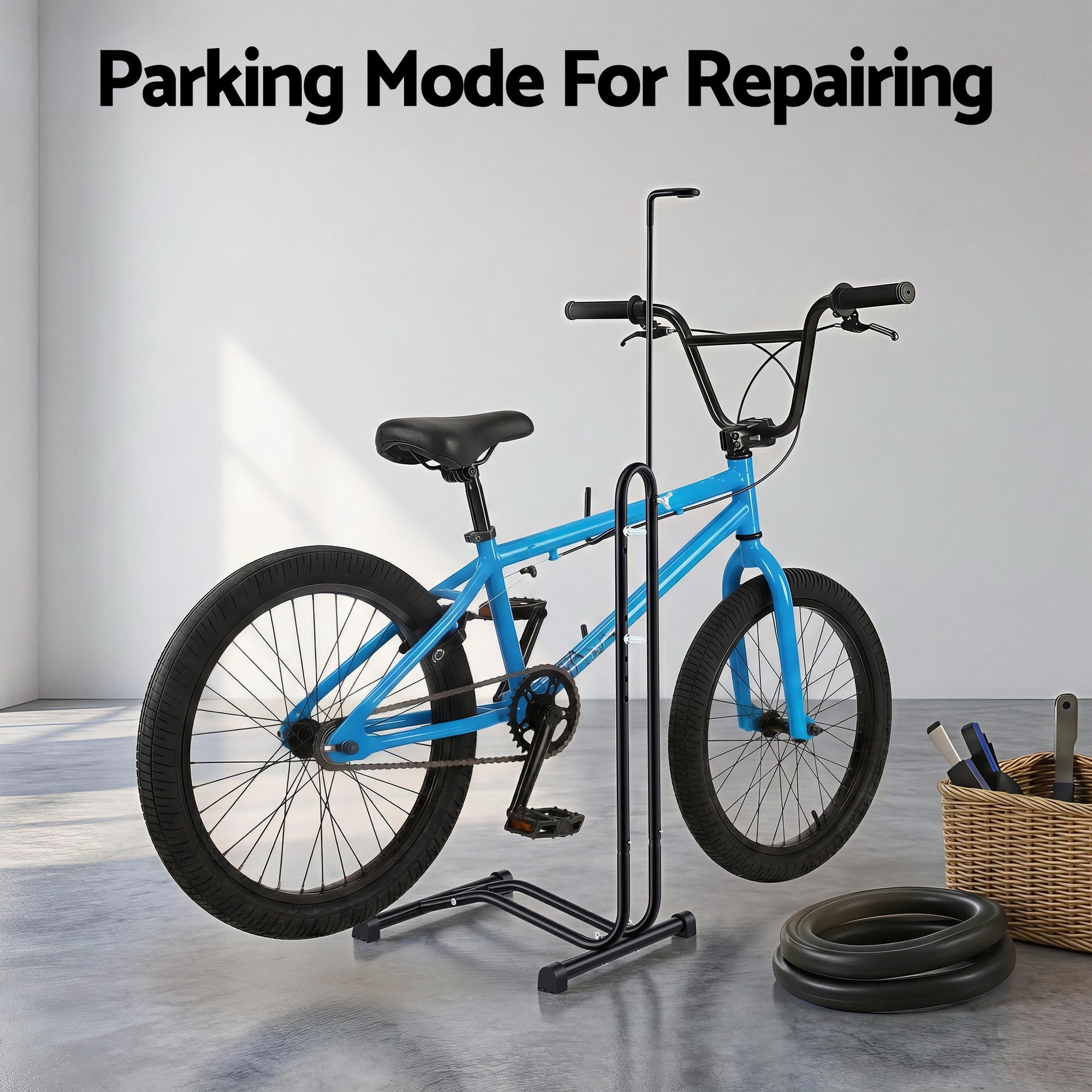 Weisshorn 4-in-1 Bike Parking Stand Vertical Floor Storage Rack for 24"-27.5" Bicycles, Adjustable Height Repair Maintenance Stand, Stable Indoor Garage Space Saver with Non-slip Rubber Feet - Image 8