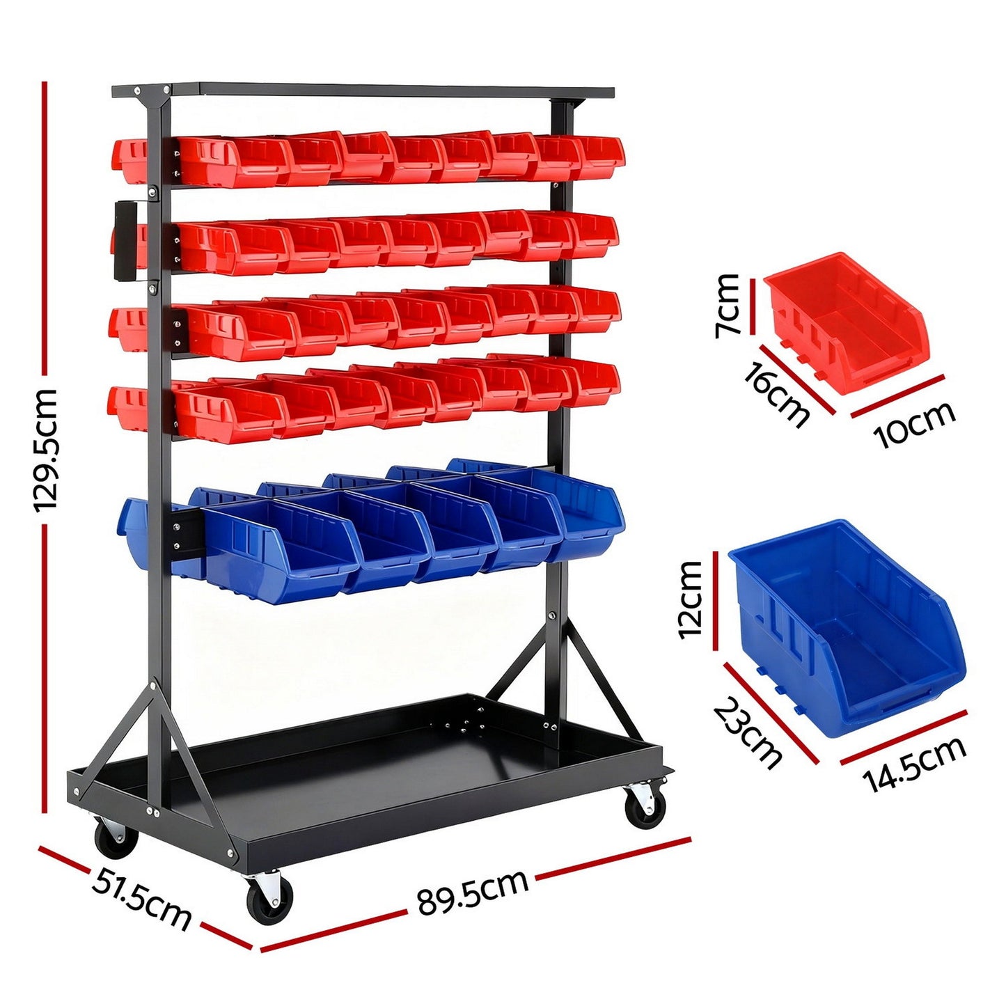 Giantz 74 Bins Storage Rack Double Sided Mobile Garage Workshop Tools Organizer - Image 2