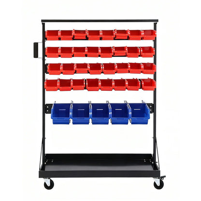 Giantz 74 Bins Storage Rack Double Sided Mobile Garage Workshop Tools Organizer - Image 3