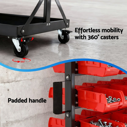Giantz 74 Bins Storage Rack Double Sided Mobile Garage Workshop Tools Organizer - Image 6