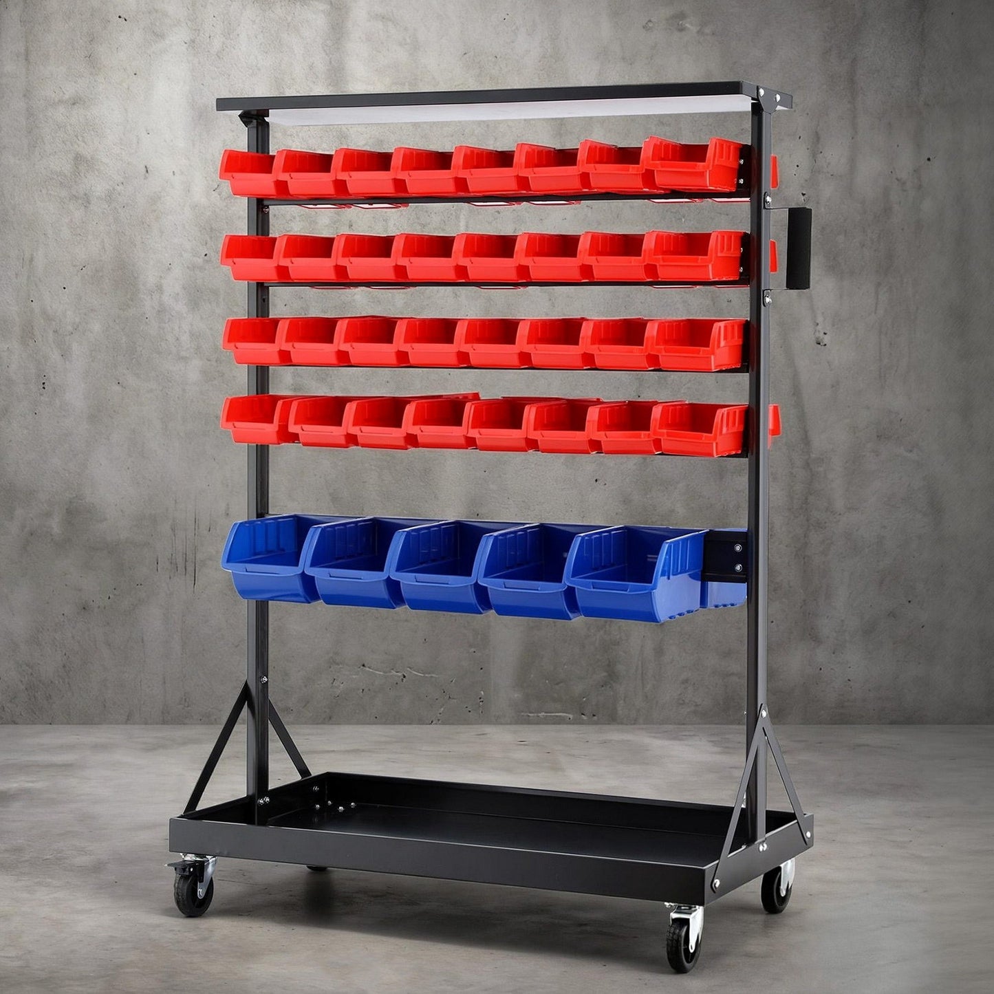 Giantz 74 Bins Storage Rack Double Sided Mobile Garage Workshop Tools Organizer - Image 7