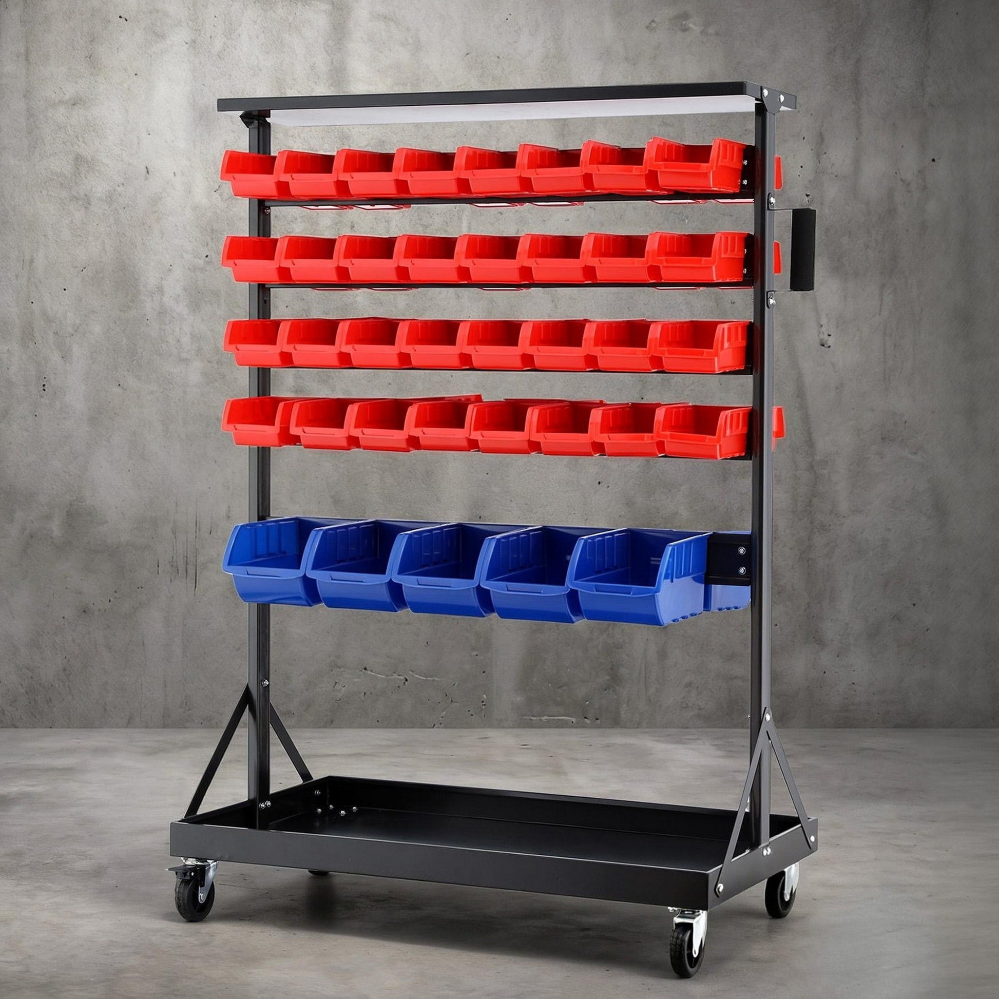 Giantz 74 Bins Storage Rack Double Sided Mobile Garage Workshop Tools Organizer - Image 7
