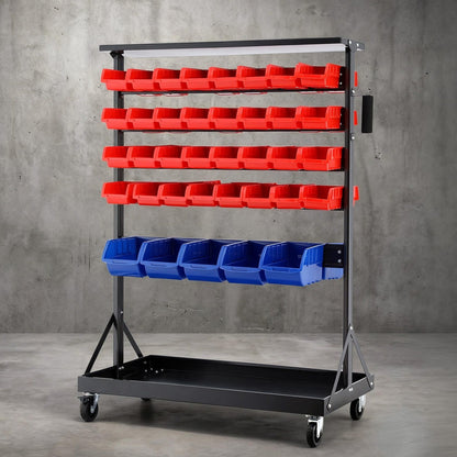 Giantz 74 Bins Storage Rack Double Sided Mobile Garage Workshop Tools Organizer - Image 7