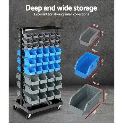 Giantz 90 Storage Bin Rack Stand Double-sided Wheels - Image 3