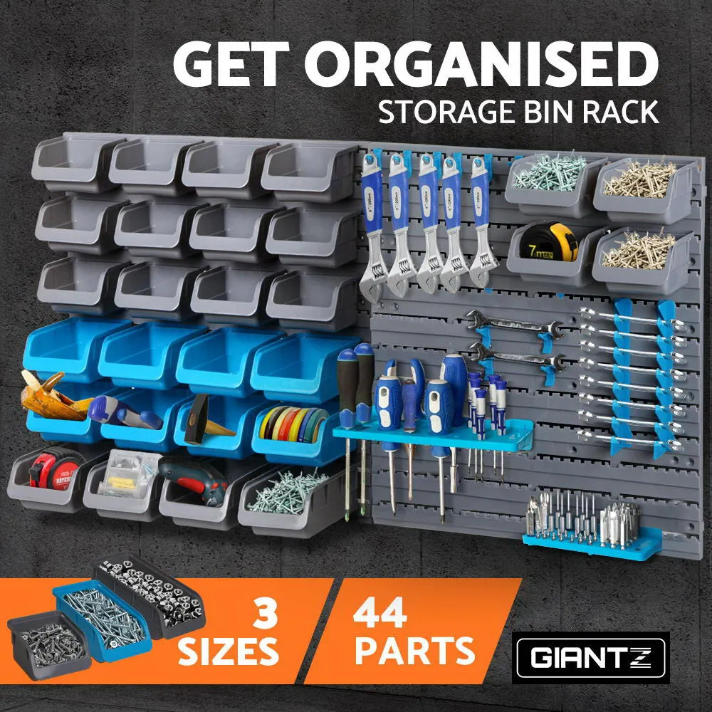 Giantz 44 Storage Bin Rack Wall Mounted Peg Board - Image 3