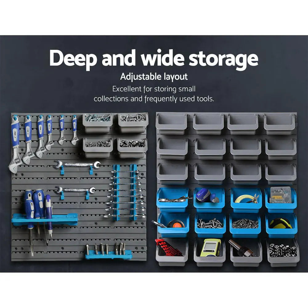 Giantz 44 Storage Bin Rack Wall Mounted Peg Board - Image 5
