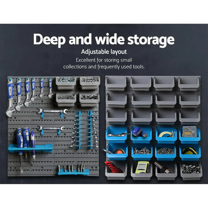 Giantz 44 Storage Bin Rack Wall Mounted Peg Board - Image 5