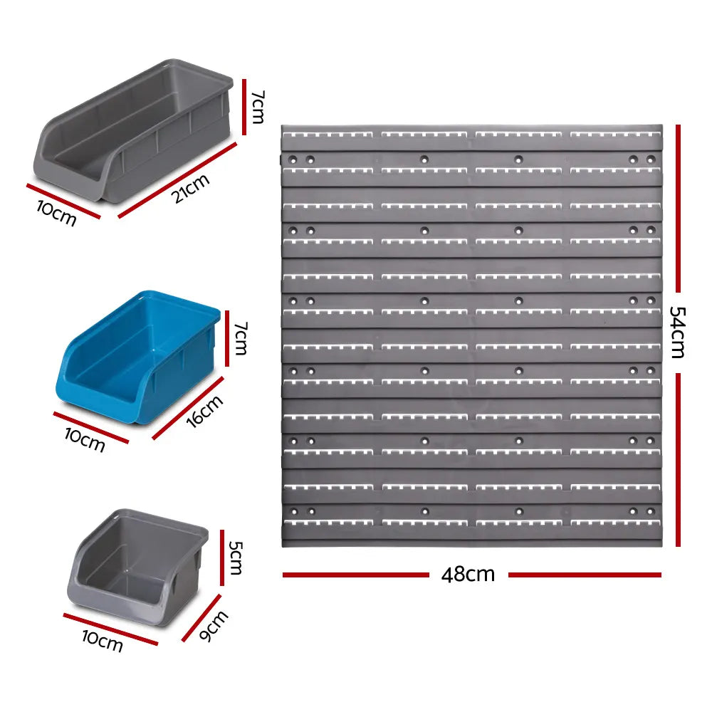 Giantz 48 Storage Bin Rack Wall Mounted Steel Board - Image 2