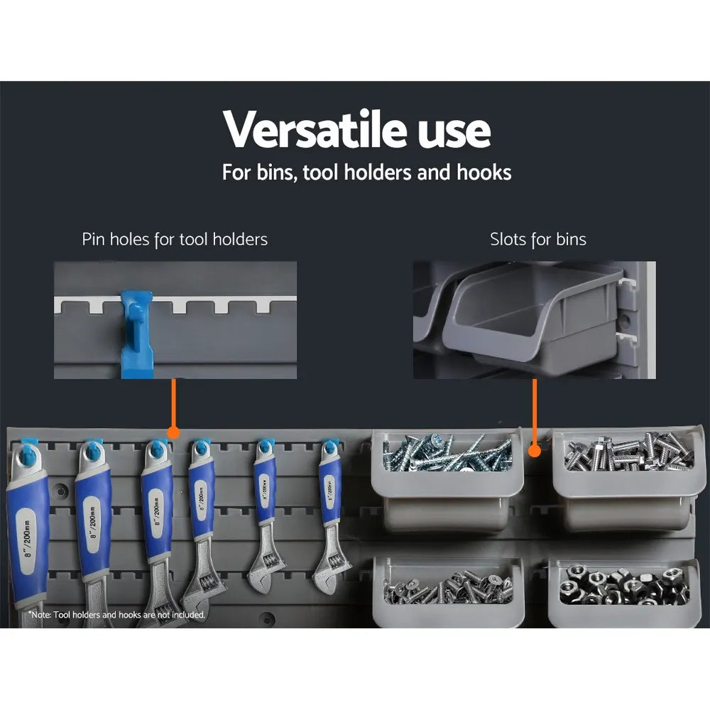 Giantz 48 Storage Bin Rack Wall Mounted Steel Board - Image 4