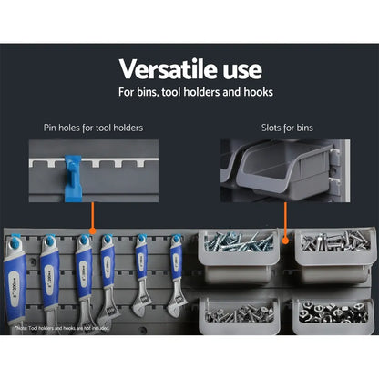 Giantz 48 Storage Bin Rack Wall Mounted Steel Board - Image 4