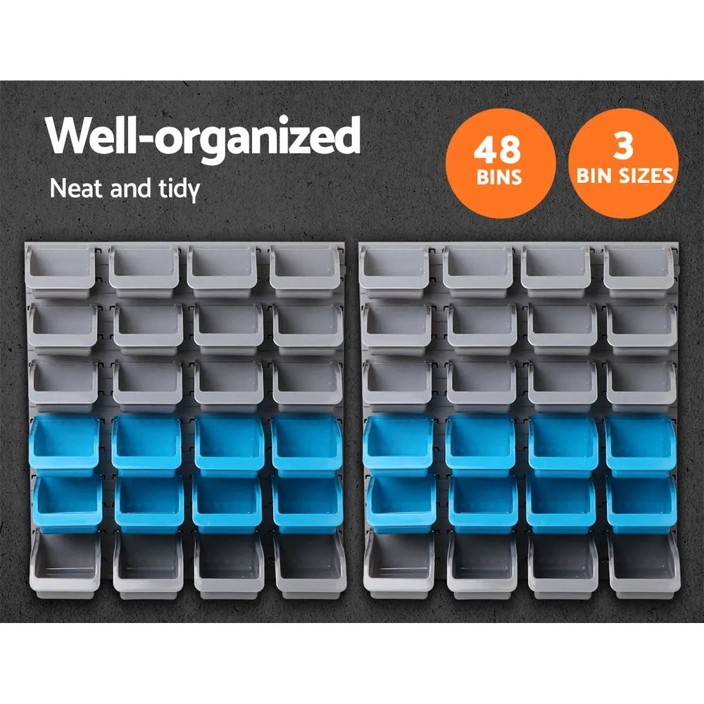 Giantz 48 Storage Bin Rack Wall Mounted Steel Board - Image 5
