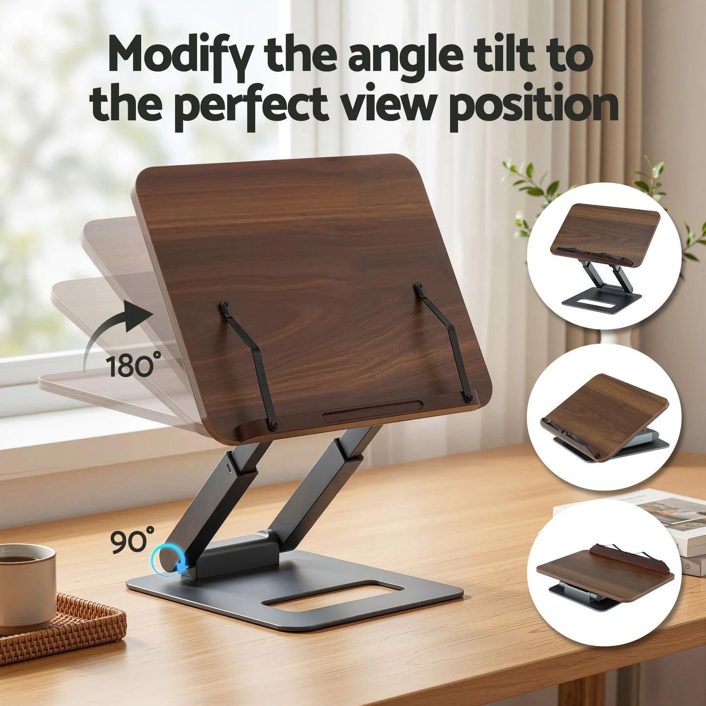 Artiss Book Stand Telescopic Book Holder with Page Clip Ergonomic Desktop Stands OAK - Image 5