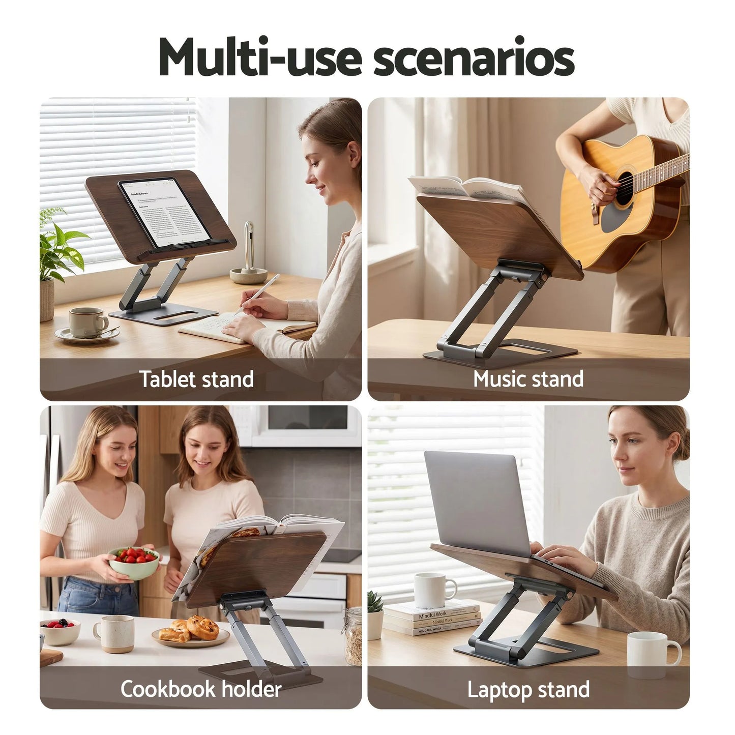 Artiss Book Stand Telescopic Book Holder with Page Clip Ergonomic Desktop Stands OAK - Image 8