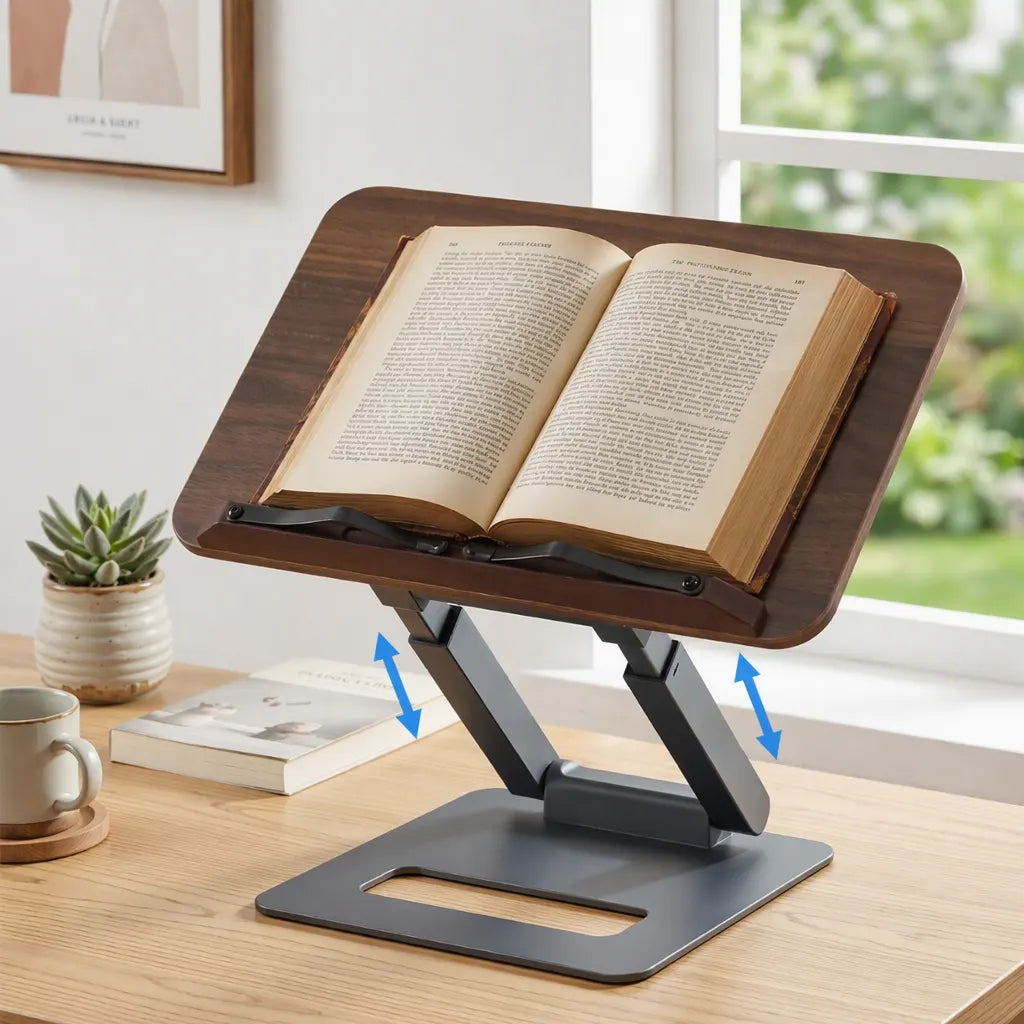 Artiss Book Stand Telescopic Book Holder with Page Clip Ergonomic Desktop Stands OAK - Image 9