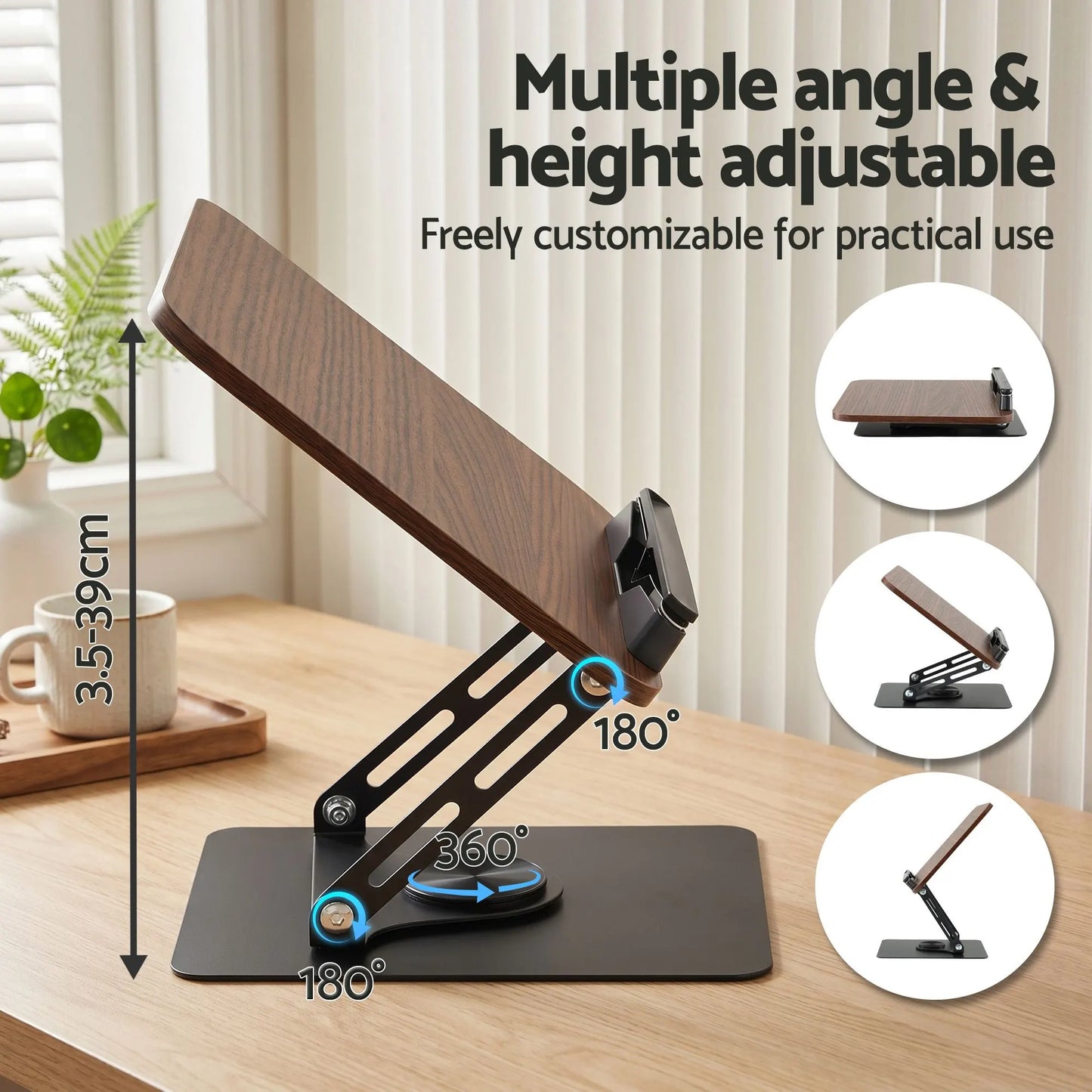 Artiss Book Stand Adjustable Book Holder Foldable Reading Rest Rack with 360 Degree Rotating Base and Page Clip - Image 5