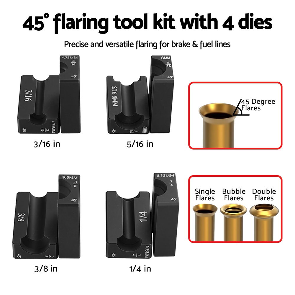 Giantz 45° Brake Line Flaring Tool Kit for 3/16"-3/8" Tubing with Cutter - Image 6