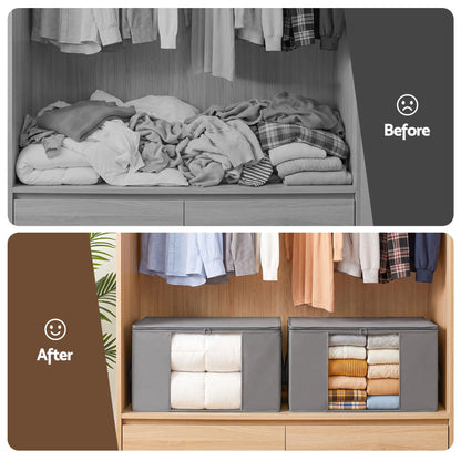 Artiss Blanket Storage Bags Box X4 Clothes Quilt Container 84L Organiser Grey - Image 4