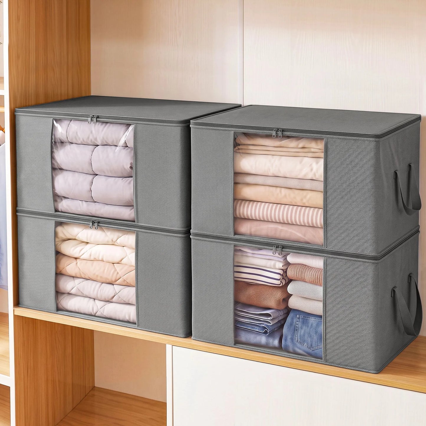 Artiss Blanket Storage Bags Box X4 Clothes Quilt Container 84L Organiser Grey - Image 9