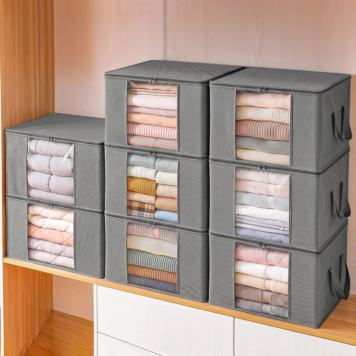 Artiss Blanket Storage Bags Box X8 Clothes Quilt Container 84L Organiser Grey - Image 9