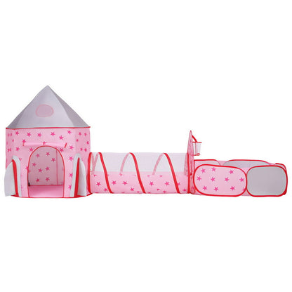 Keezi Kids Playhouse Play Tent Pop Up Castle Crawl Tunnel Basketball Hoop Pink - Image 3