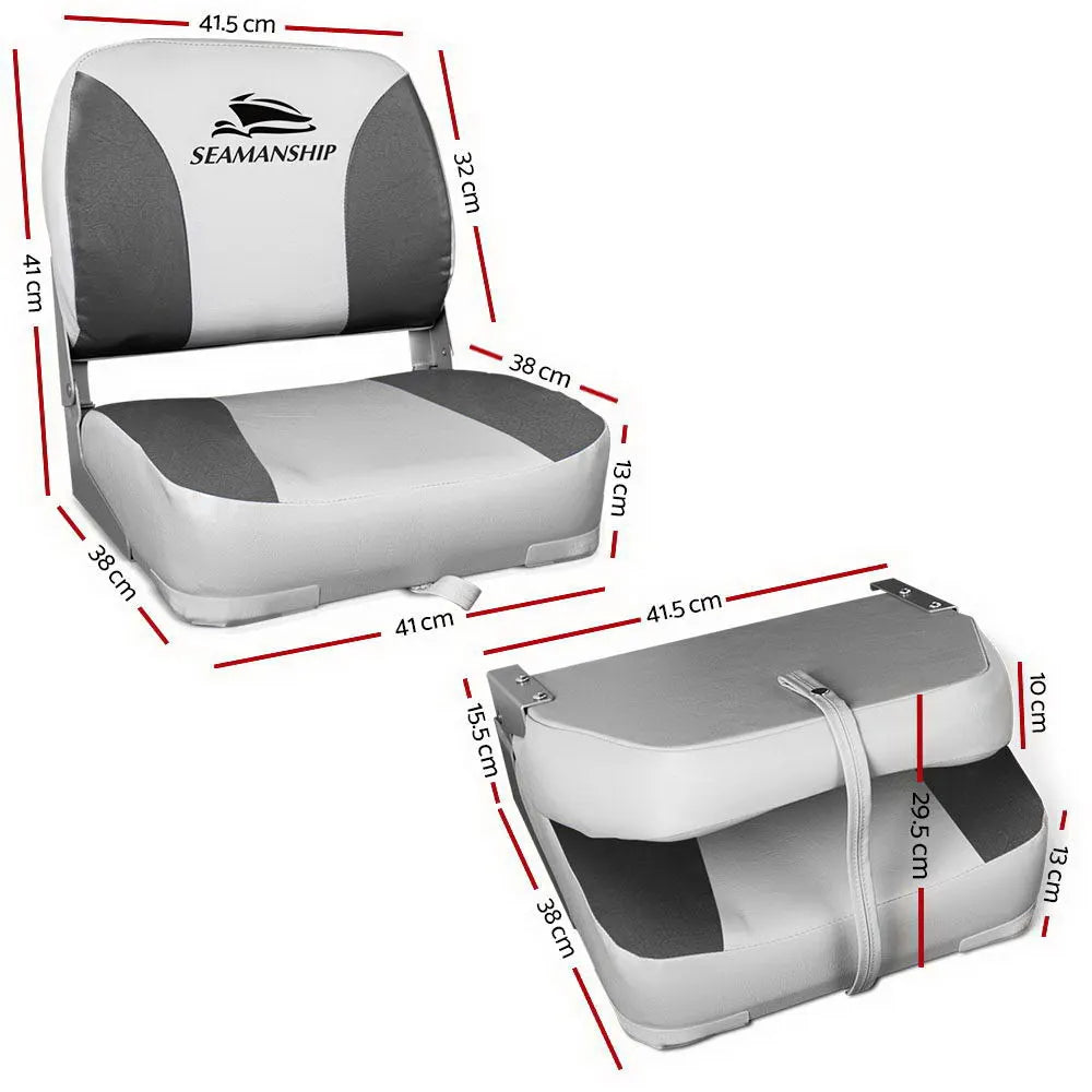 Seamanship 2X Folding Boat Seats Marine Swivel Low Back 13cm Padding Charcoal - Image 2