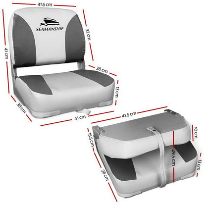 Seamanship 2X Folding Boat Seats Marine Swivel Low Back 13cm Padding Charcoal - Image 2