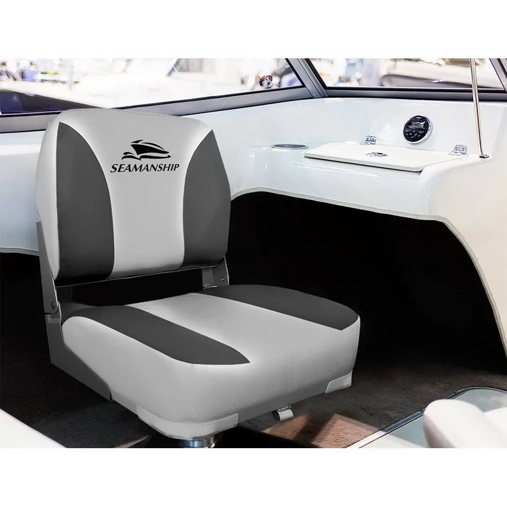 Seamanship 2X Folding Boat Seats Marine Swivel Low Back 13cm Padding Charcoal - Image 3