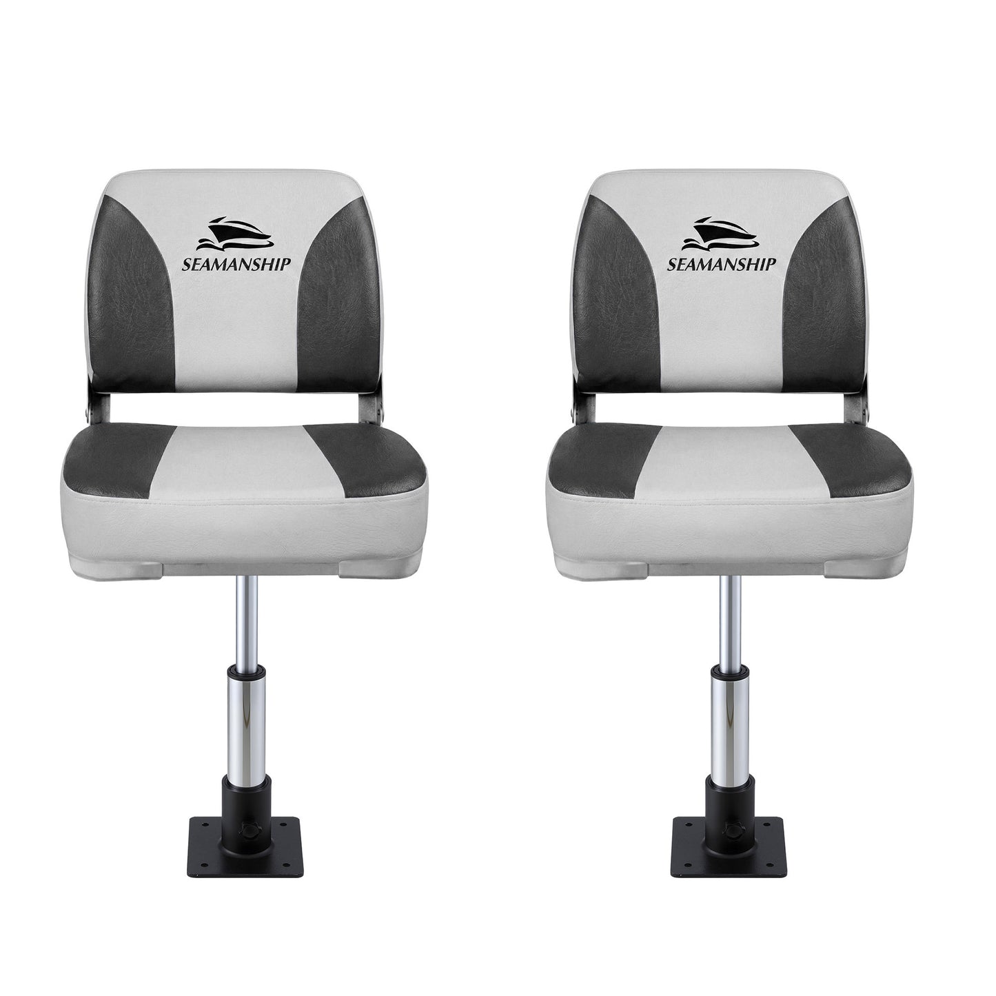 Seamanship 2X Folding Boat Seats with 2X Adjustable Pedestals 34–46cm Marine Swivel Low Back 13cm Padding Charcoal - Image 3